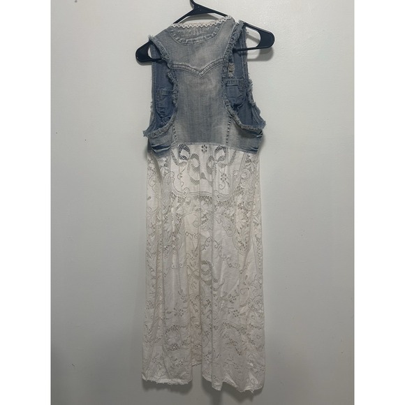 Wallflower Denim Vest White Lace Floral Extender Hem Women's Size XL - Picture 3 of 3